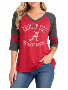 Rivalry Threads Red and Charcoal Raglan V-Neck Tee